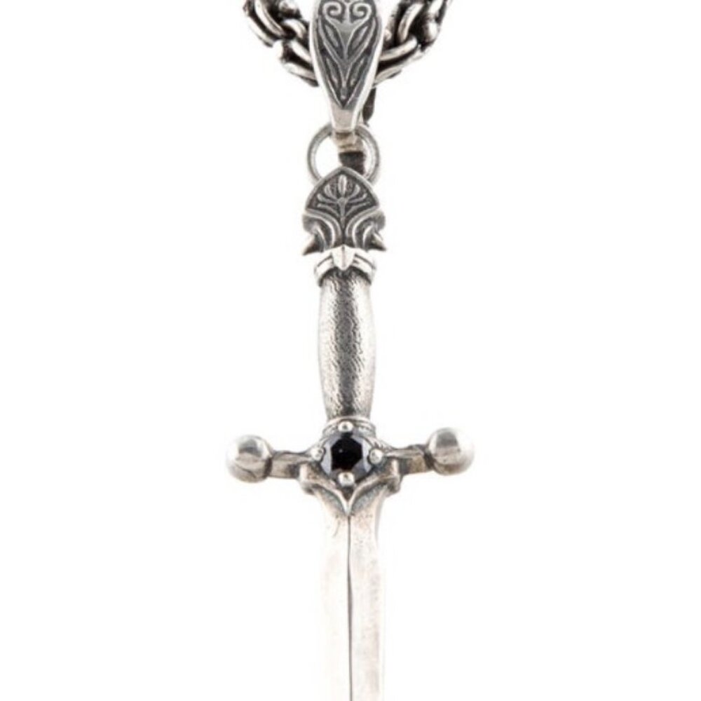 JOHN VARVATOS STERLING SILVER 925 DIAMOND DAGGER PENDANT NECKLACE - Picture 3 of 8
